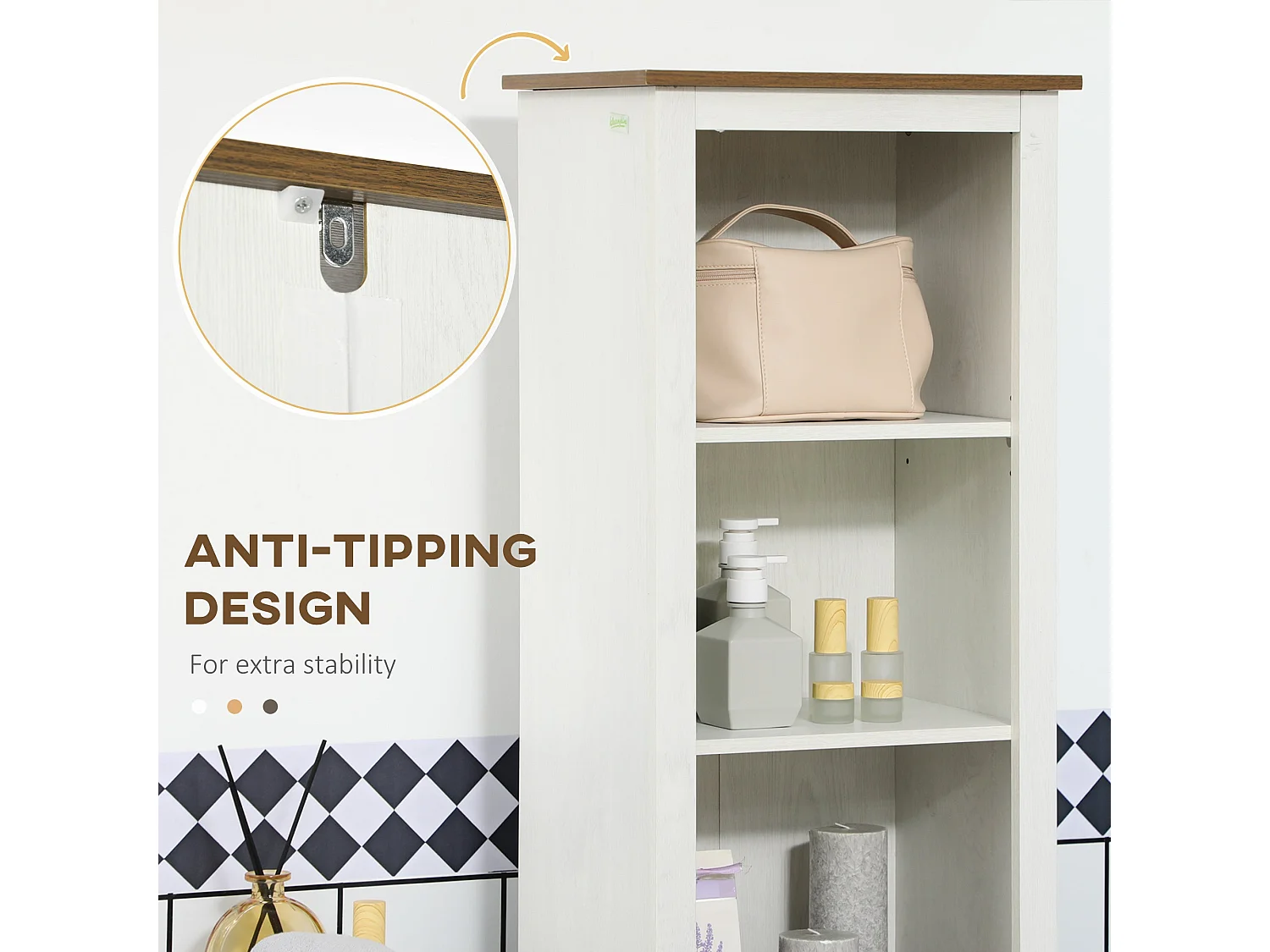 Nesoli Tall Bathroom Storage Cabinet White and Brown 39.5x30x160cm