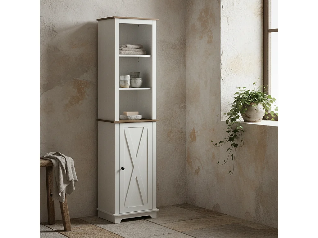 Nesoli Tall Bathroom Storage Cabinet White and Brown 39.5x30x160cm