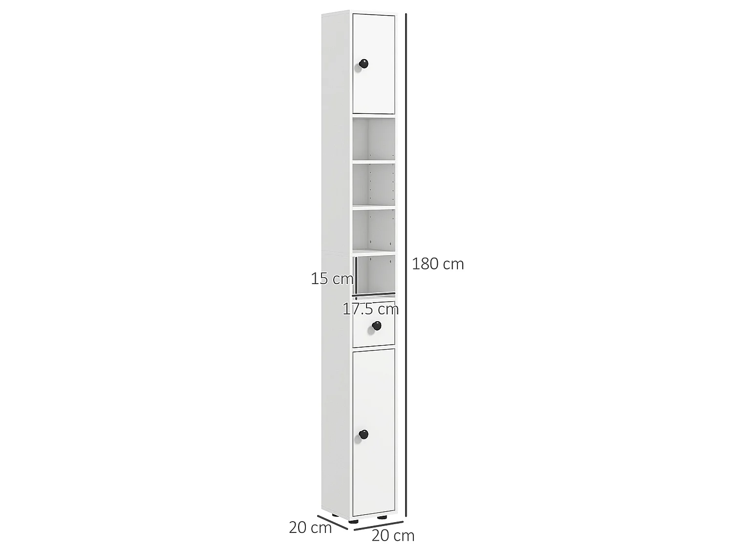 Lakeva Extra Tall Slim Bathroom Storage Cabinet 20cm Wide White