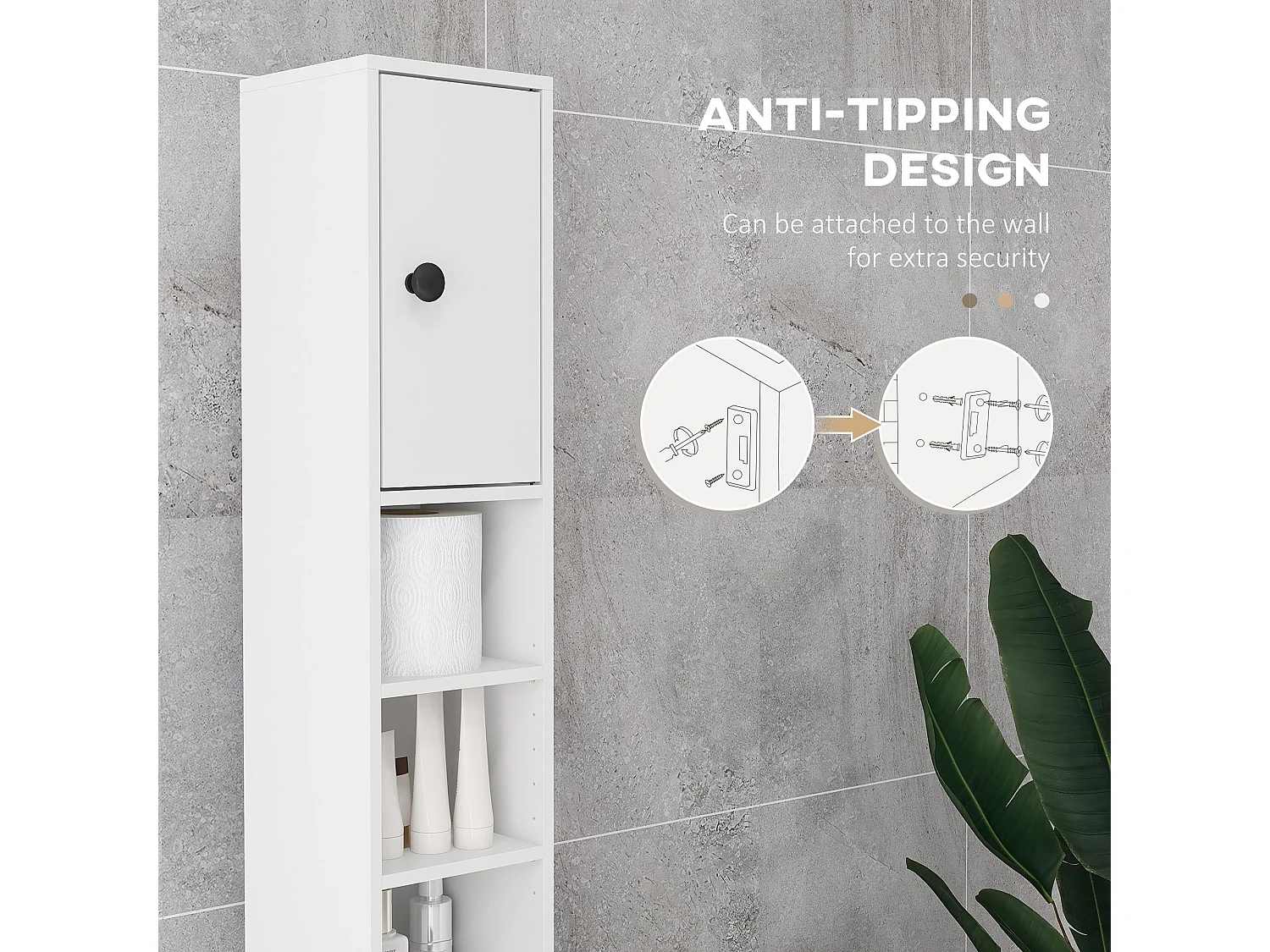 Lakeva Extra Tall Slim Bathroom Storage Cabinet 20cm Wide White