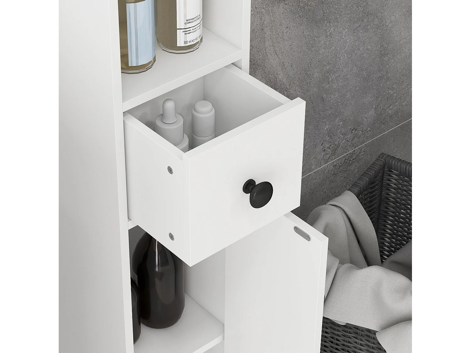 Lakeva Extra Tall Slim Bathroom Storage Cabinet 20cm Wide White