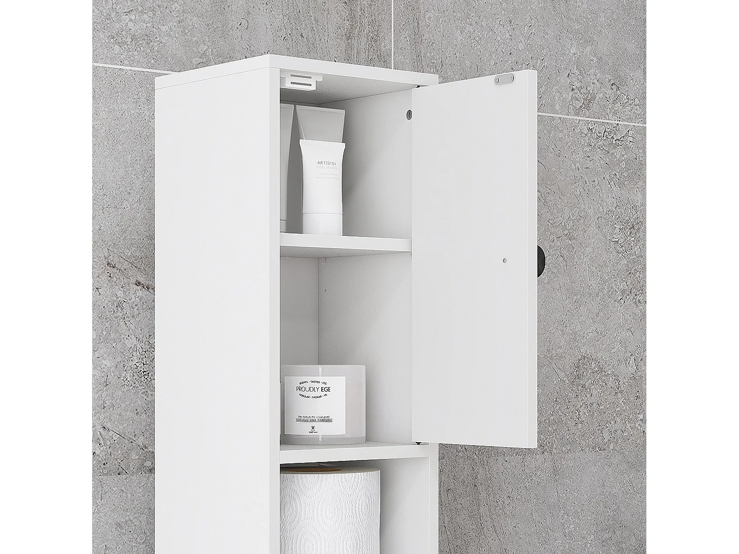 Lakeva Extra Tall Slim Bathroom Storage Cabinet 20cm Wide White