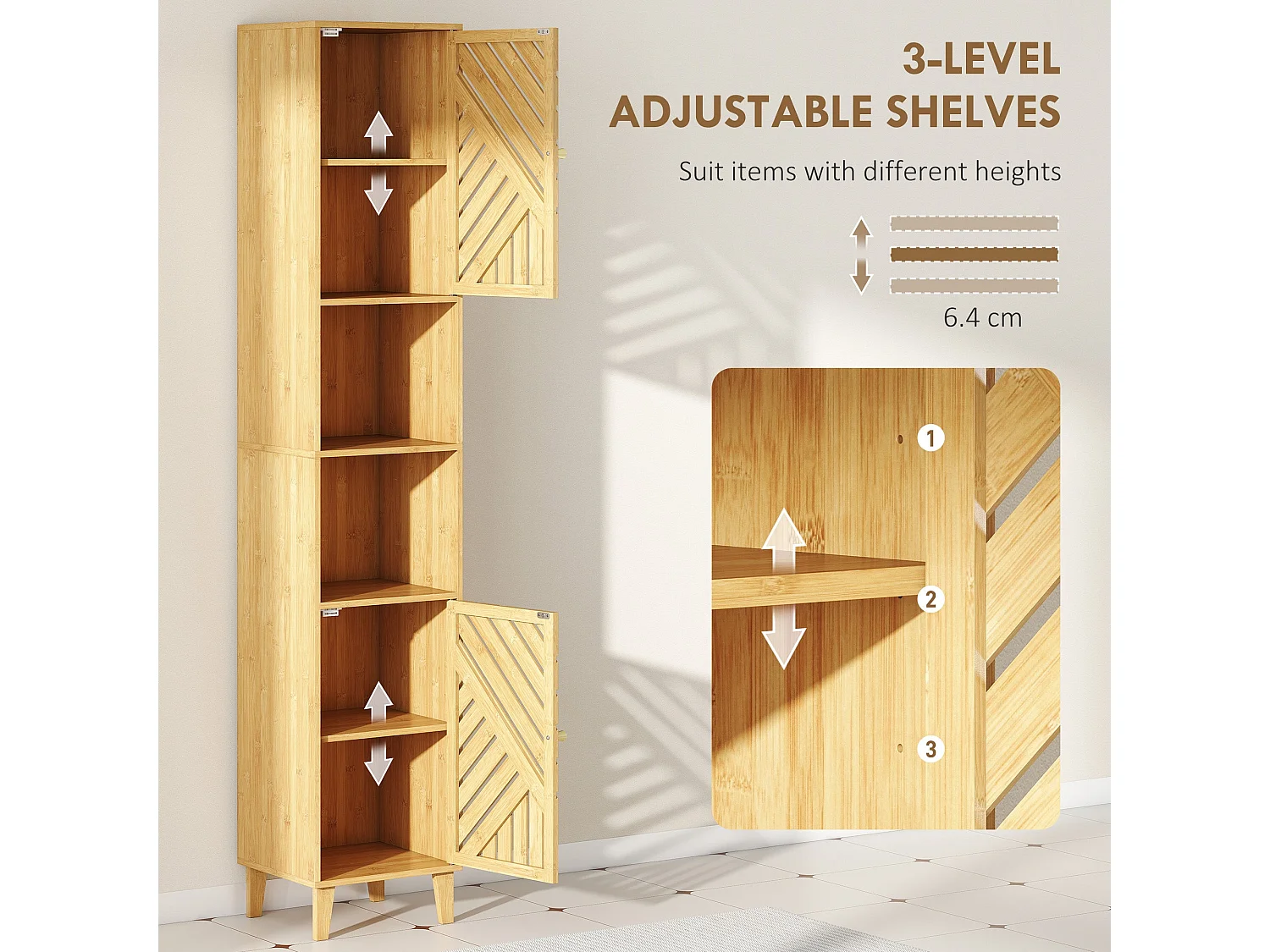 Hami Tall Bathroom Cabinet with Bamboo Doors Natural Finish