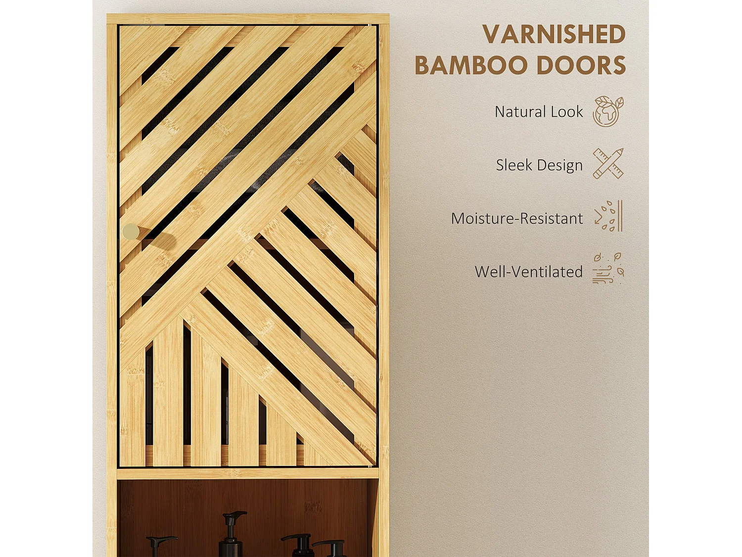 Hami Tall Bathroom Cabinet with Bamboo Doors Natural Finish