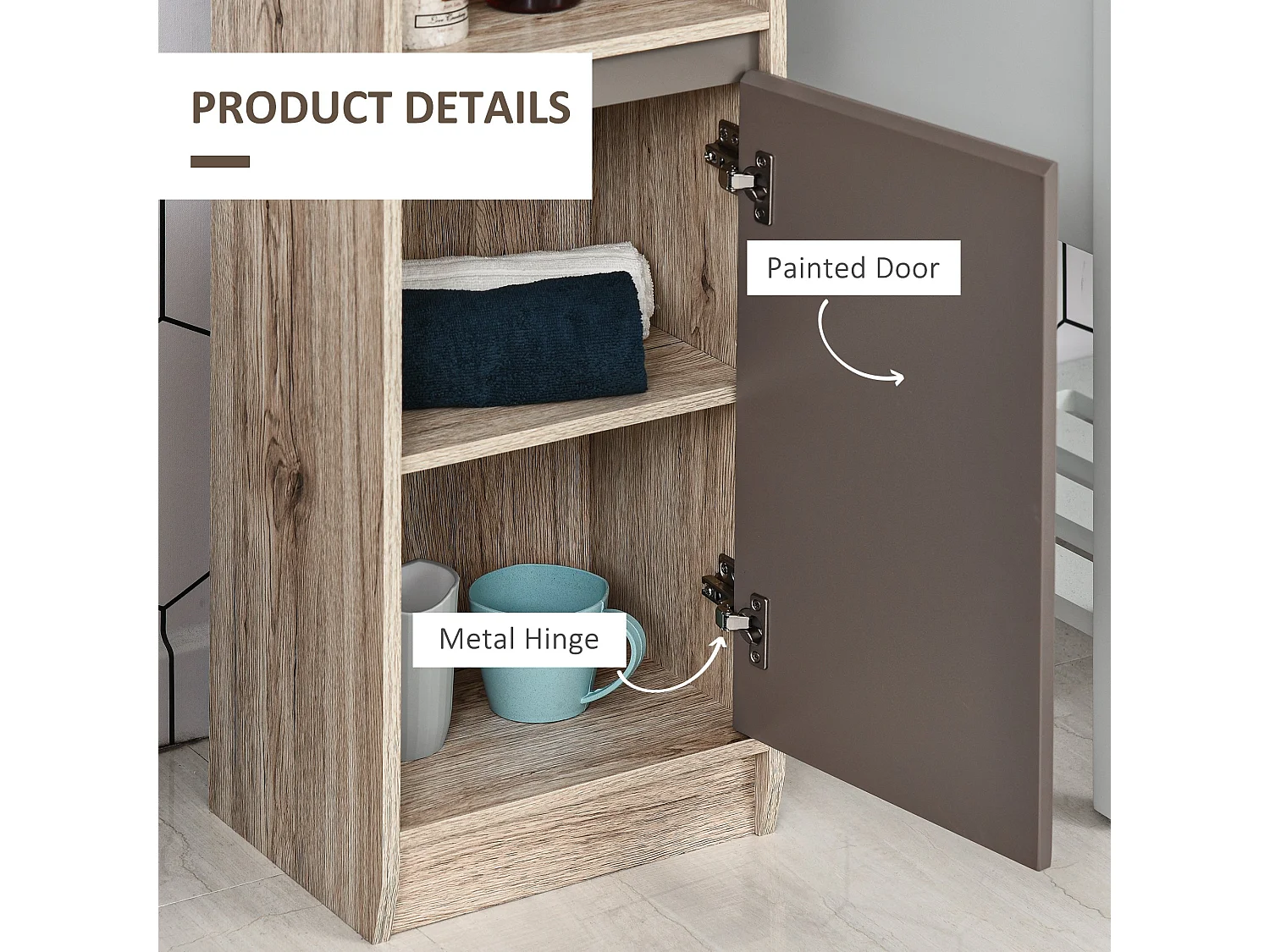 Kaeldo Slim Bathroom Storage Cabinet Grey and Oak 170x30x24cm