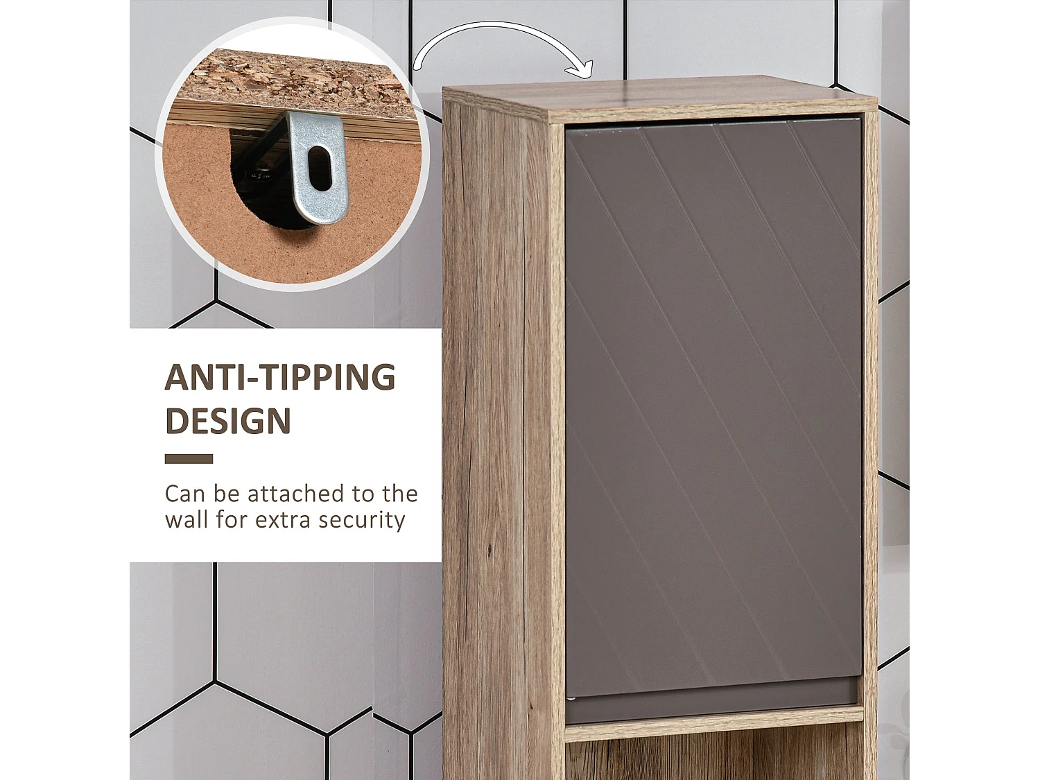 Kaeldo Slim Bathroom Storage Cabinet Grey and Oak 170x30x24cm