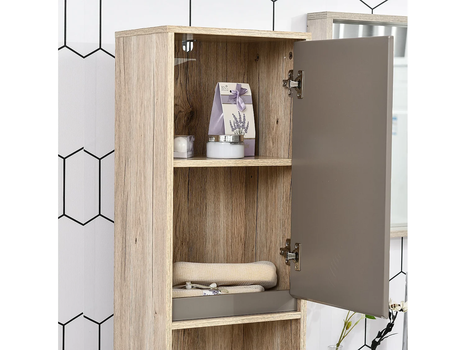 Kaeldo Slim Bathroom Storage Cabinet Grey and Oak 170x30x24cm