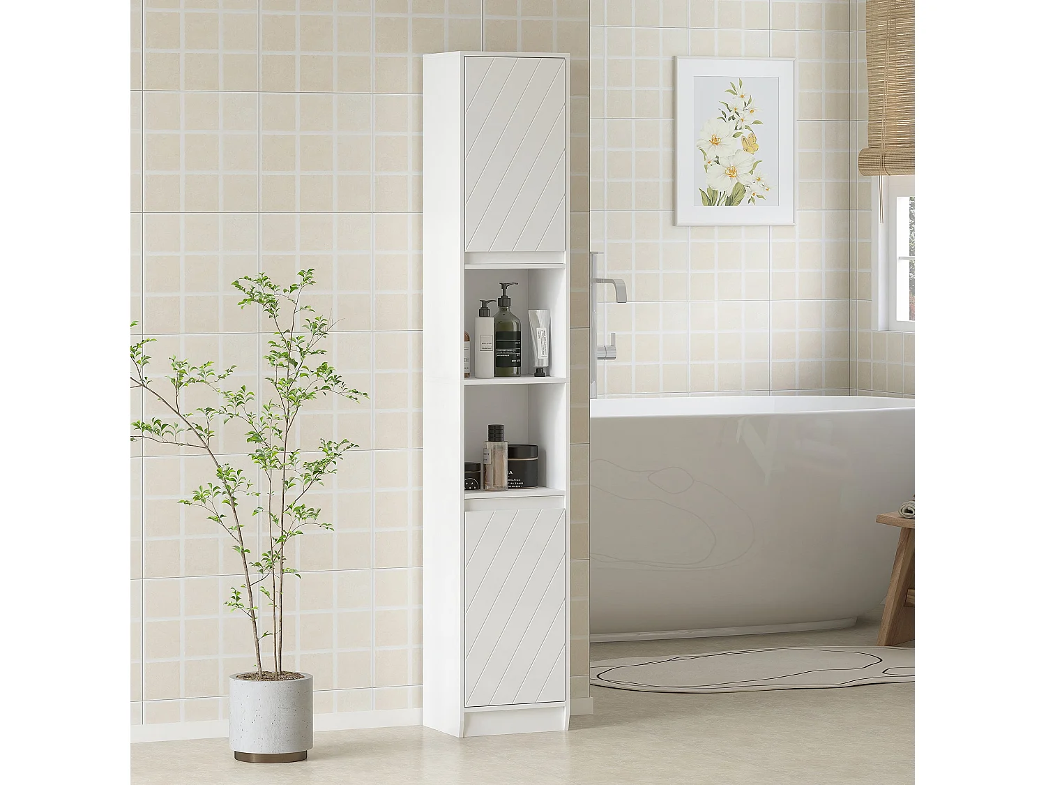 Fibava Slim Freestanding Bathroom Storage Cabinet White 30 x 24 x 170cm