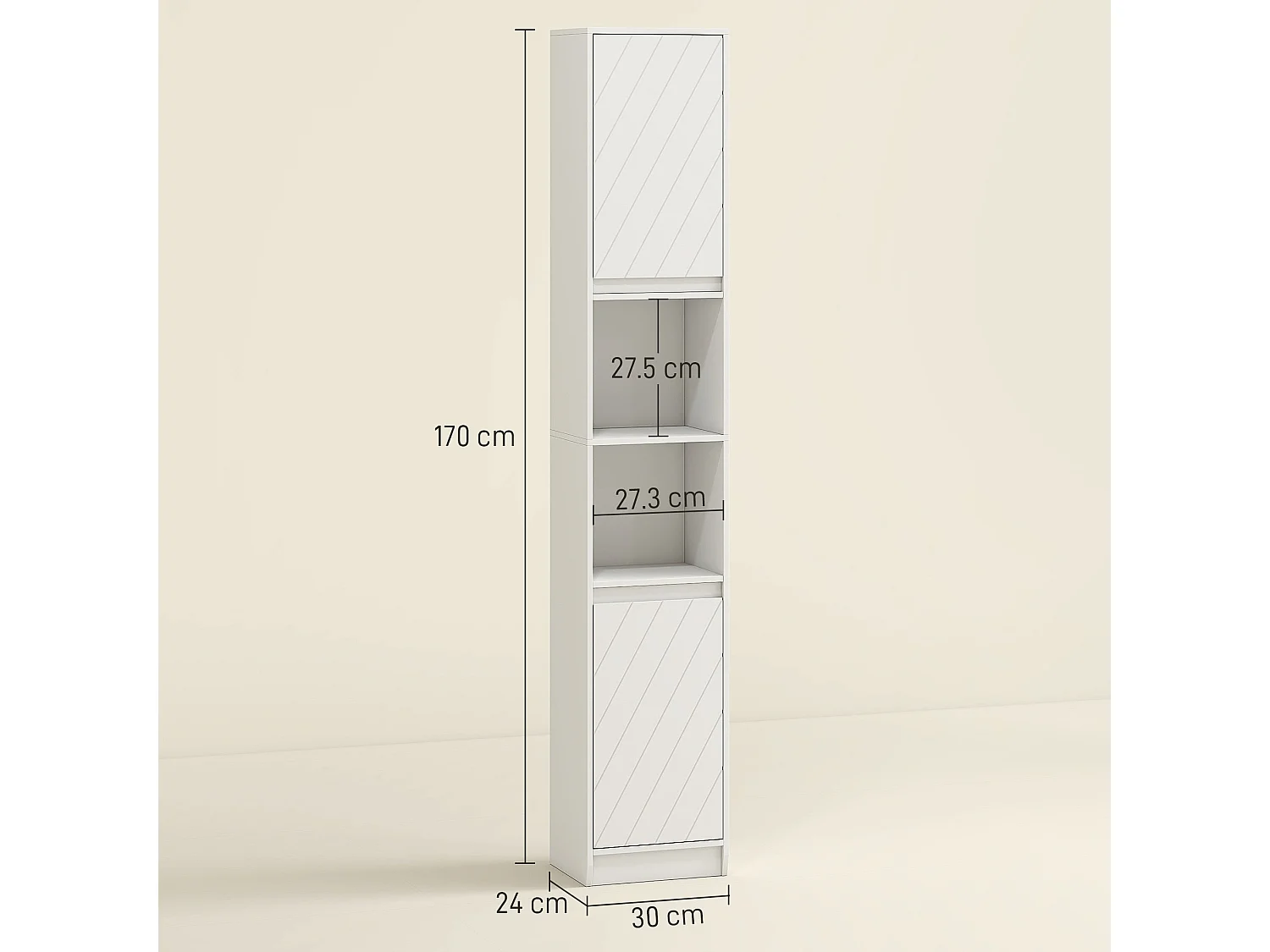 Fibava Slim Freestanding Bathroom Storage Cabinet White 30 x 24 x 170cm