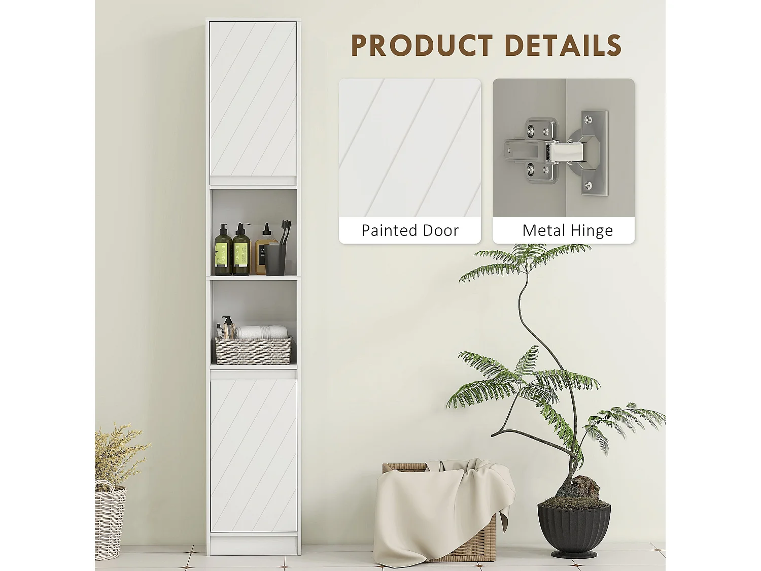 Fibava Slim Freestanding Bathroom Storage Cabinet White 30 x 24 x 170cm