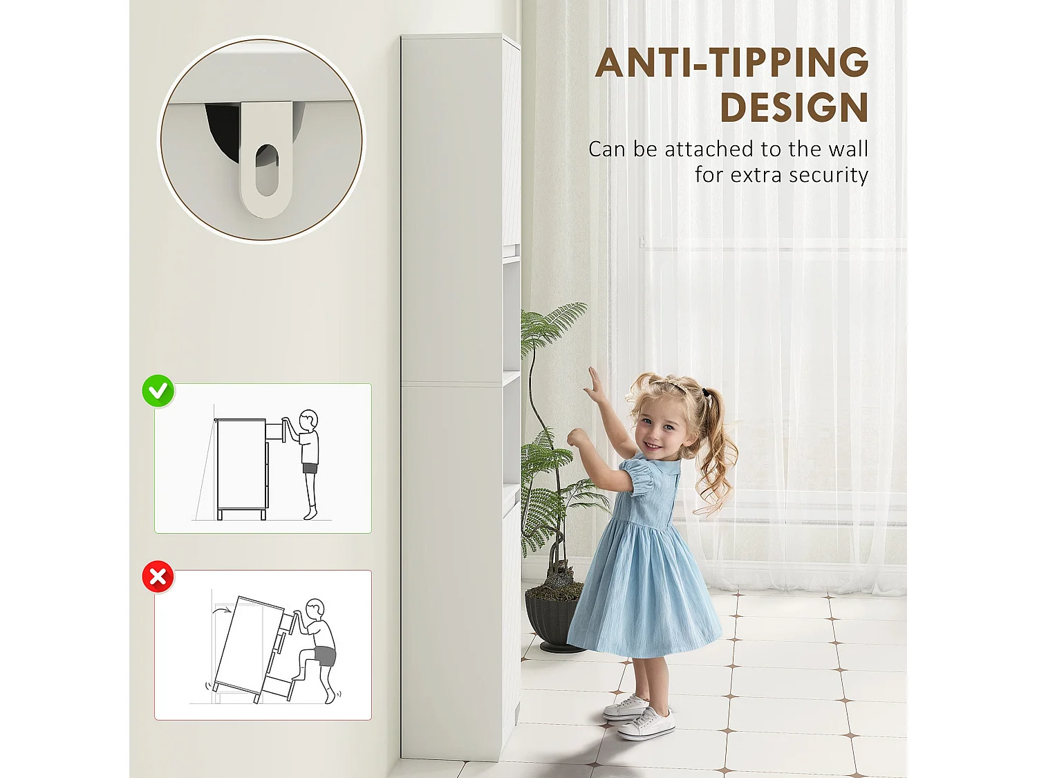 Fibava Slim Freestanding Bathroom Storage Cabinet White 30 x 24 x 170cm