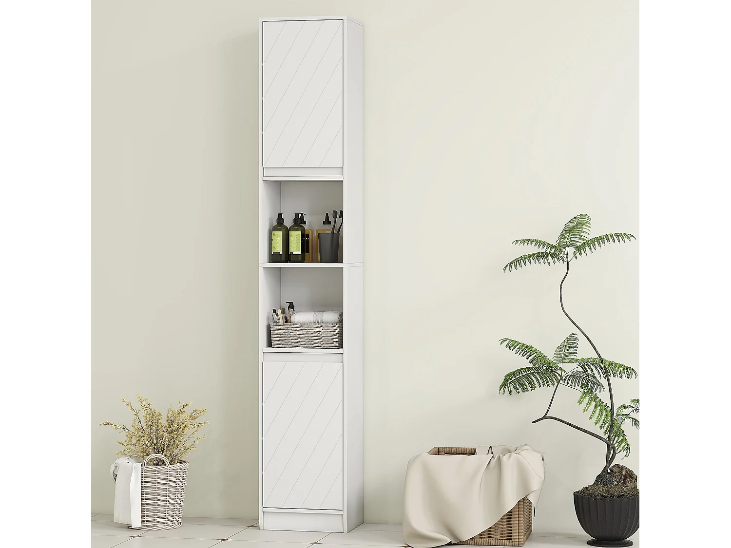 Fibava Slim Freestanding Bathroom Storage Cabinet White 30 x 24 x 170cm