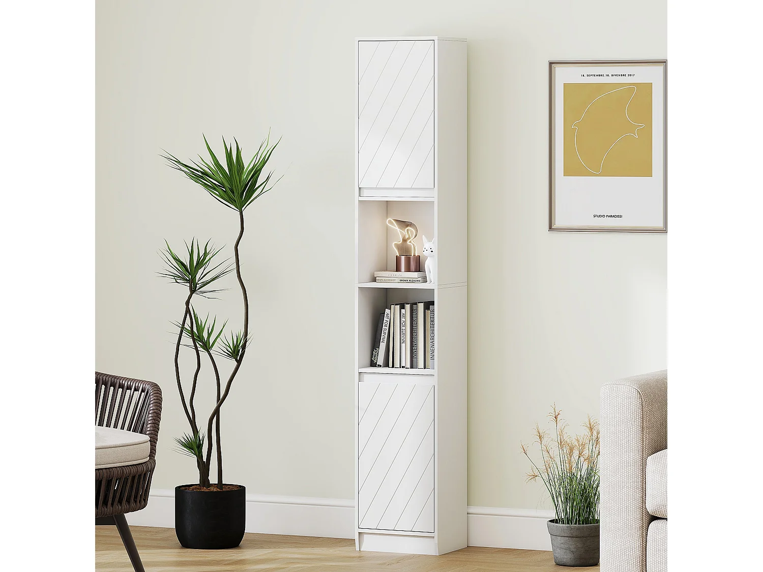 Fibava Slim Freestanding Bathroom Storage Cabinet White 30 x 24 x 170cm