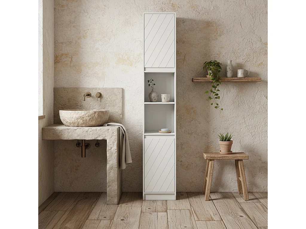 Fibava Slim Freestanding Bathroom Storage Cabinet White 30 x 24 x 170cm