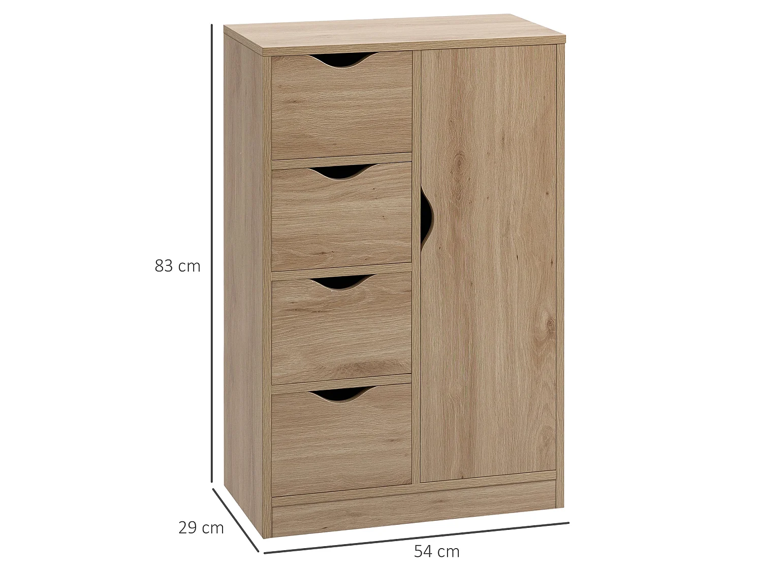 Lala Natural Wood Effect Freestanding Storage Cabinet 4 Drawers with Lower Cupboard