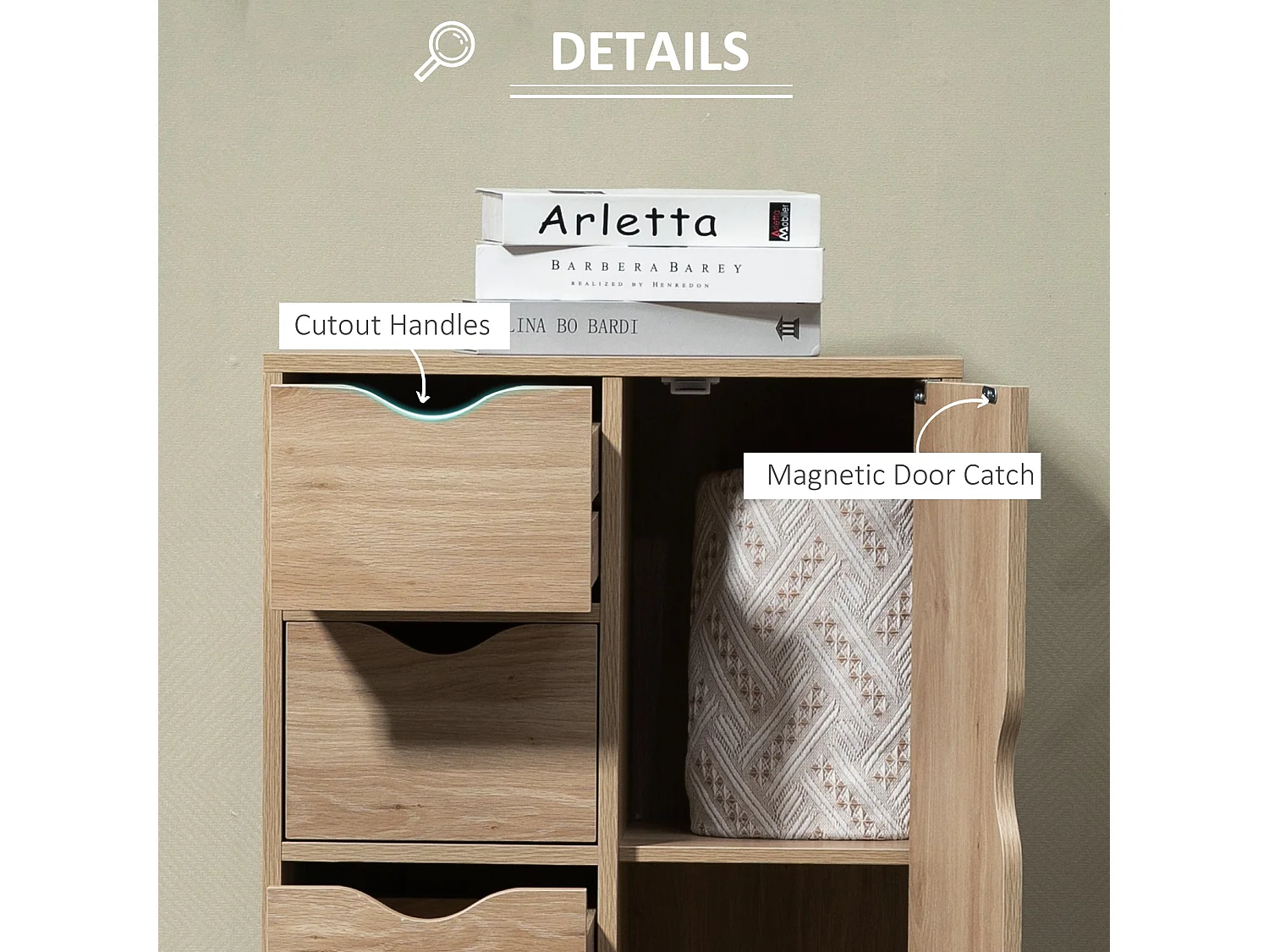 Lala Natural Wood Effect Freestanding Storage Cabinet 4 Drawers with Lower Cupboard