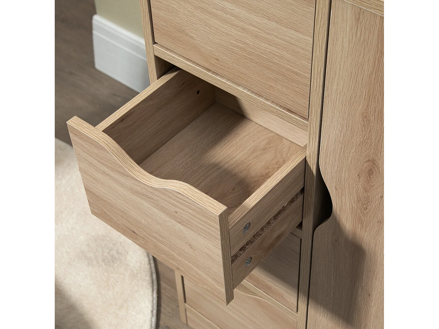Lala Natural Wood Effect Freestanding Storage Cabinet 4 Drawers with Lower Cupboard