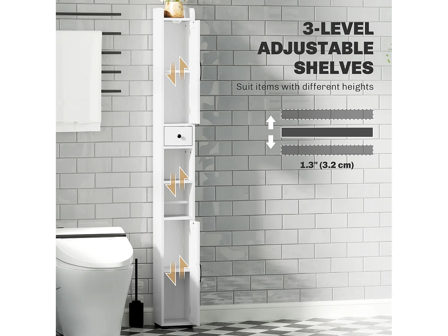 Mittori Farmhouse Slim Tall Bathroom Cabinet with Barn Doors and Toilet Roll Holder White