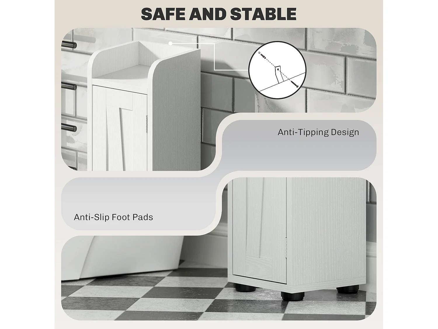 Mittori Farmhouse Slim Tall Bathroom Cabinet with Barn Doors and Toilet Roll Holder White
