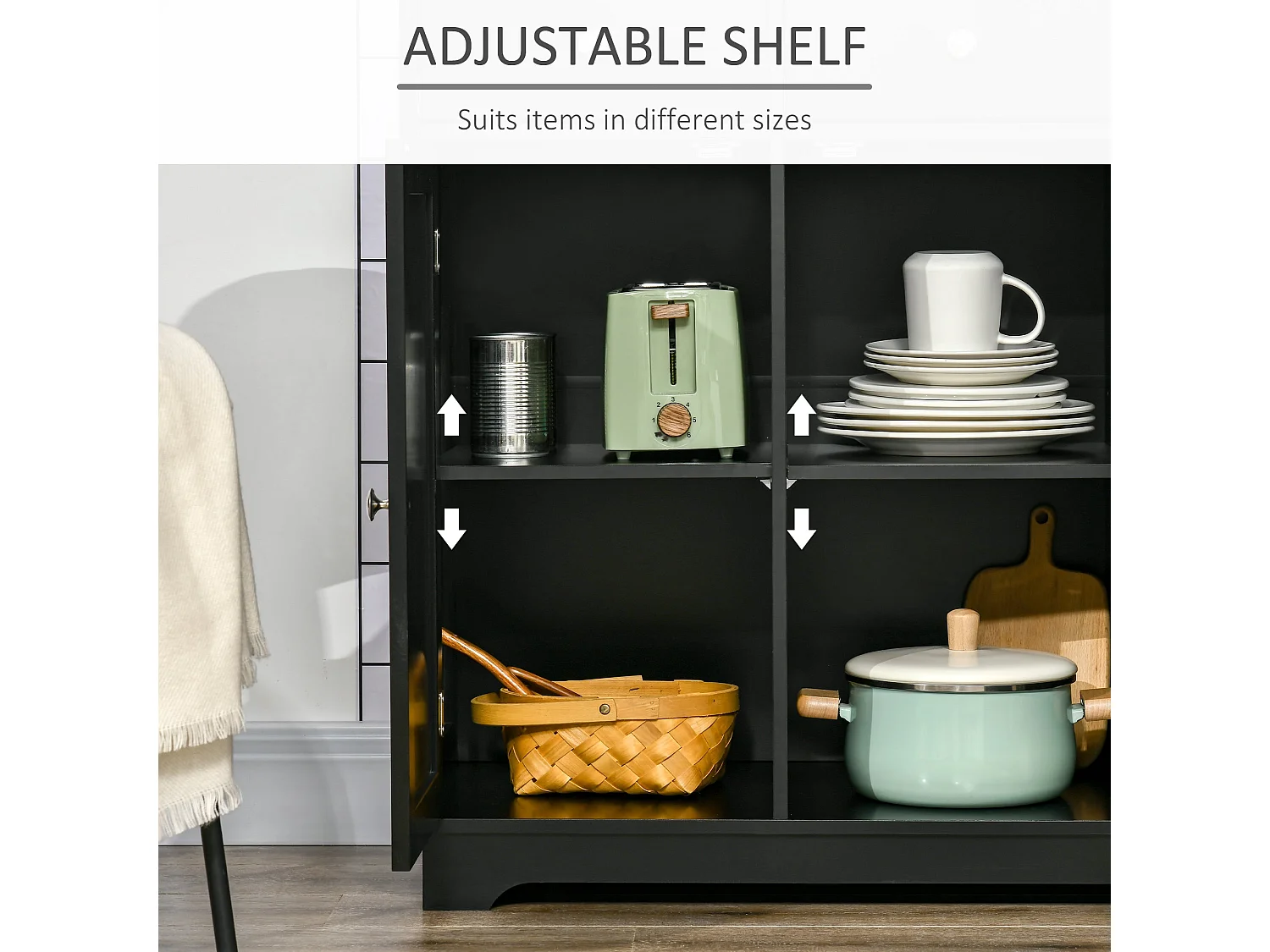 Totoro Black Sideboard with Natural Rubberwood Top 3 Doors 3 Drawers 3 Shelves