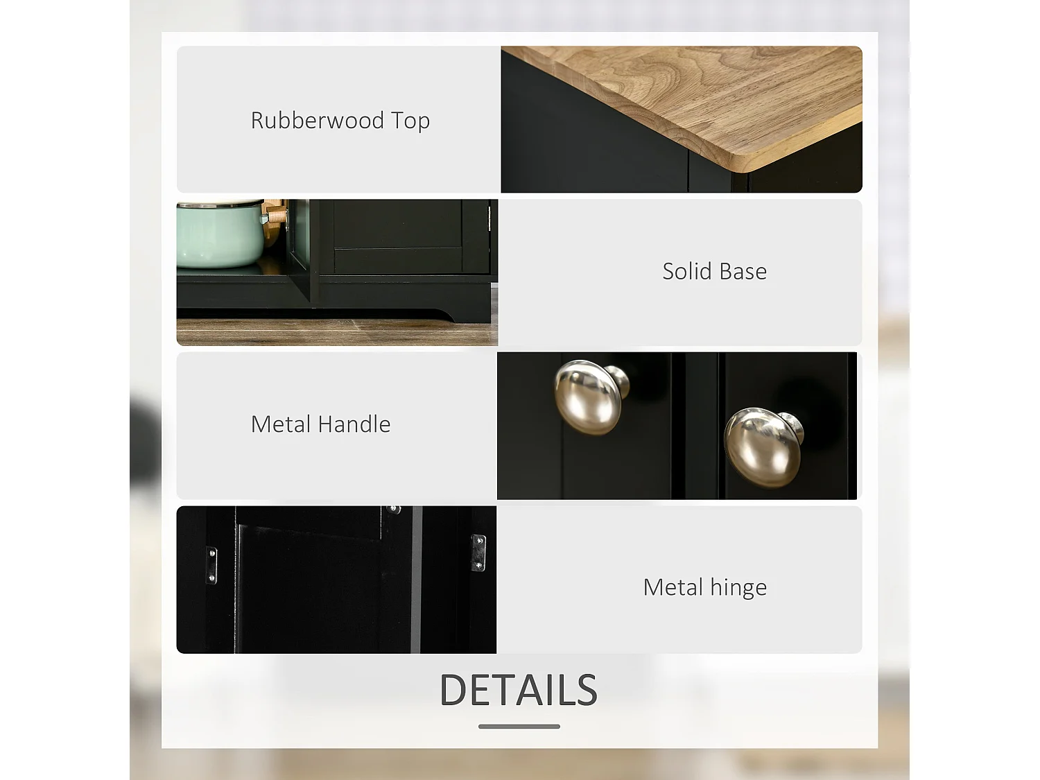 Totoro Black Sideboard with Natural Rubberwood Top 3 Doors 3 Drawers 3 Shelves