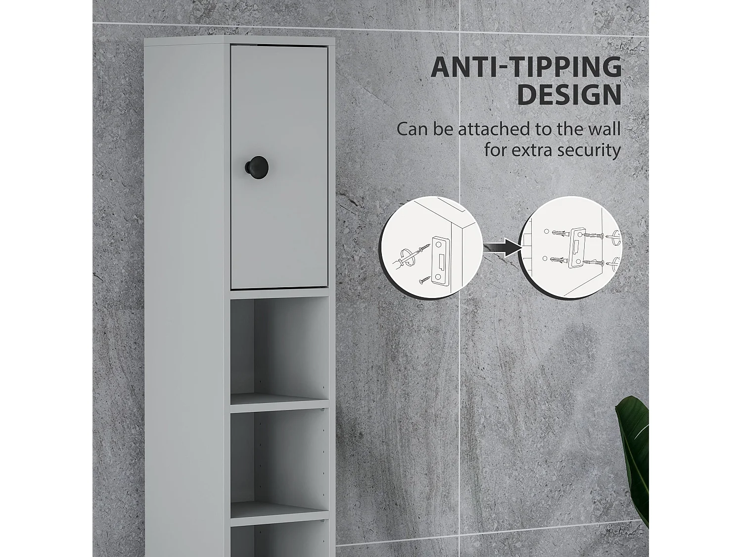 Tasere Slim Tall Bathroom Storage Cabinet Grey Drawers Shelves Cupboards
