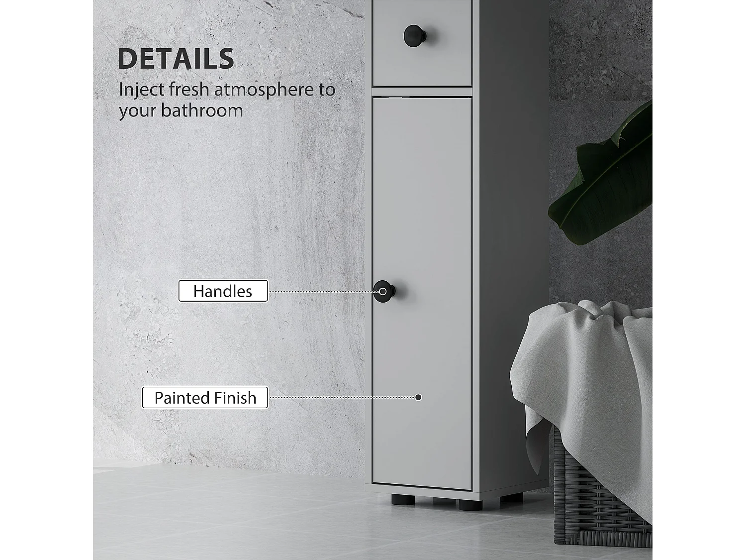 Tasere Slim Tall Bathroom Storage Cabinet Grey Drawers Shelves Cupboards