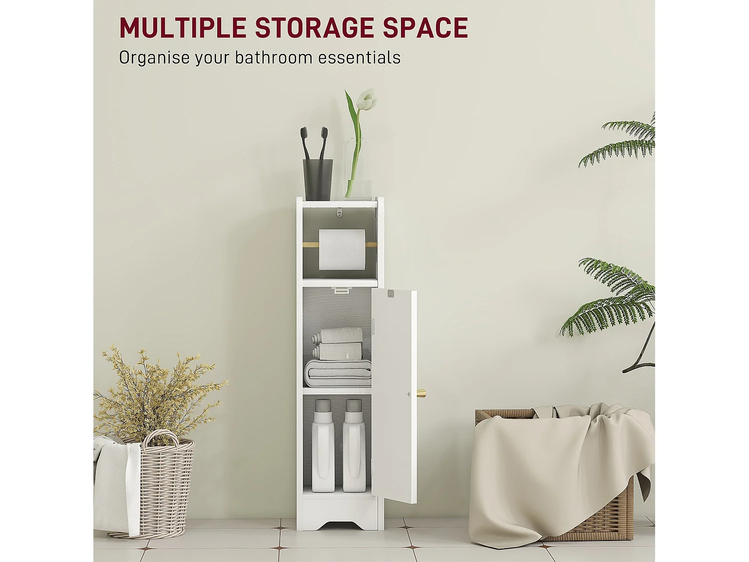 Luluno Compact Bathroom Storage Cabinet with Toilet Roll Holder White