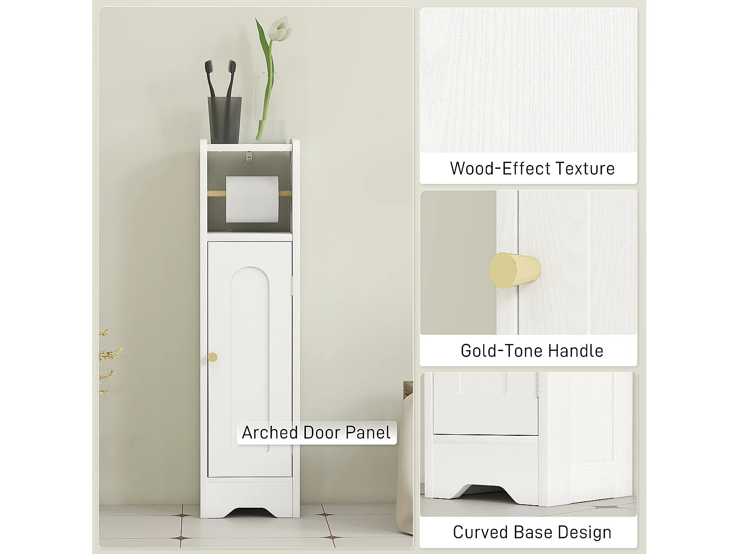 Luluno Compact Bathroom Storage Cabinet with Toilet Roll Holder White