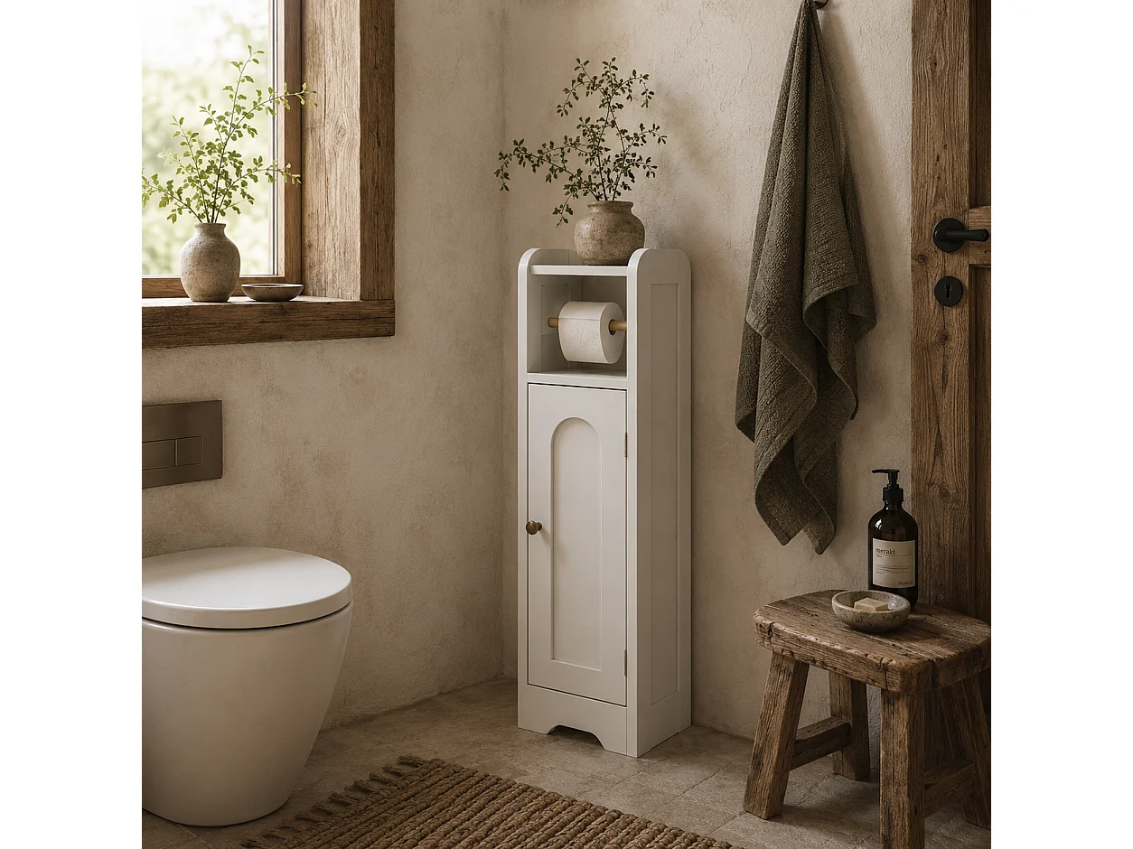 Luluno Compact Bathroom Storage Cabinet with Toilet Roll Holder White