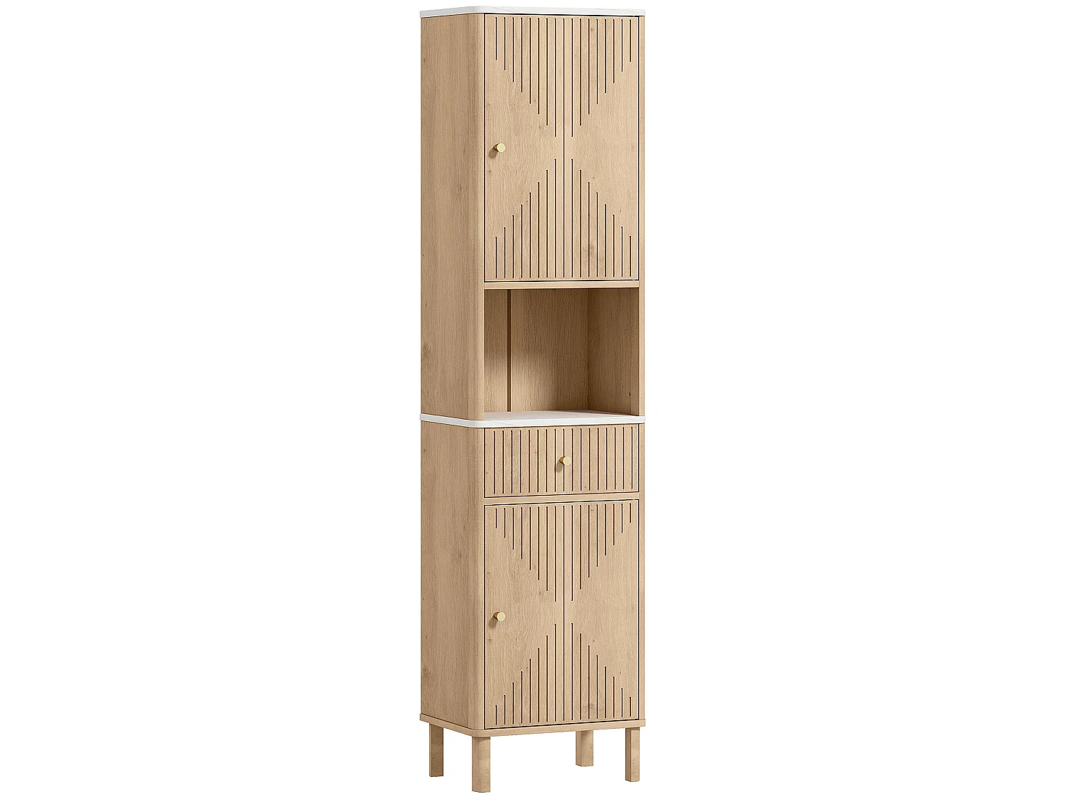 Fasu Slim Tall Bathroom Cabinet Oak Wood Effect with Soft Close Drawer