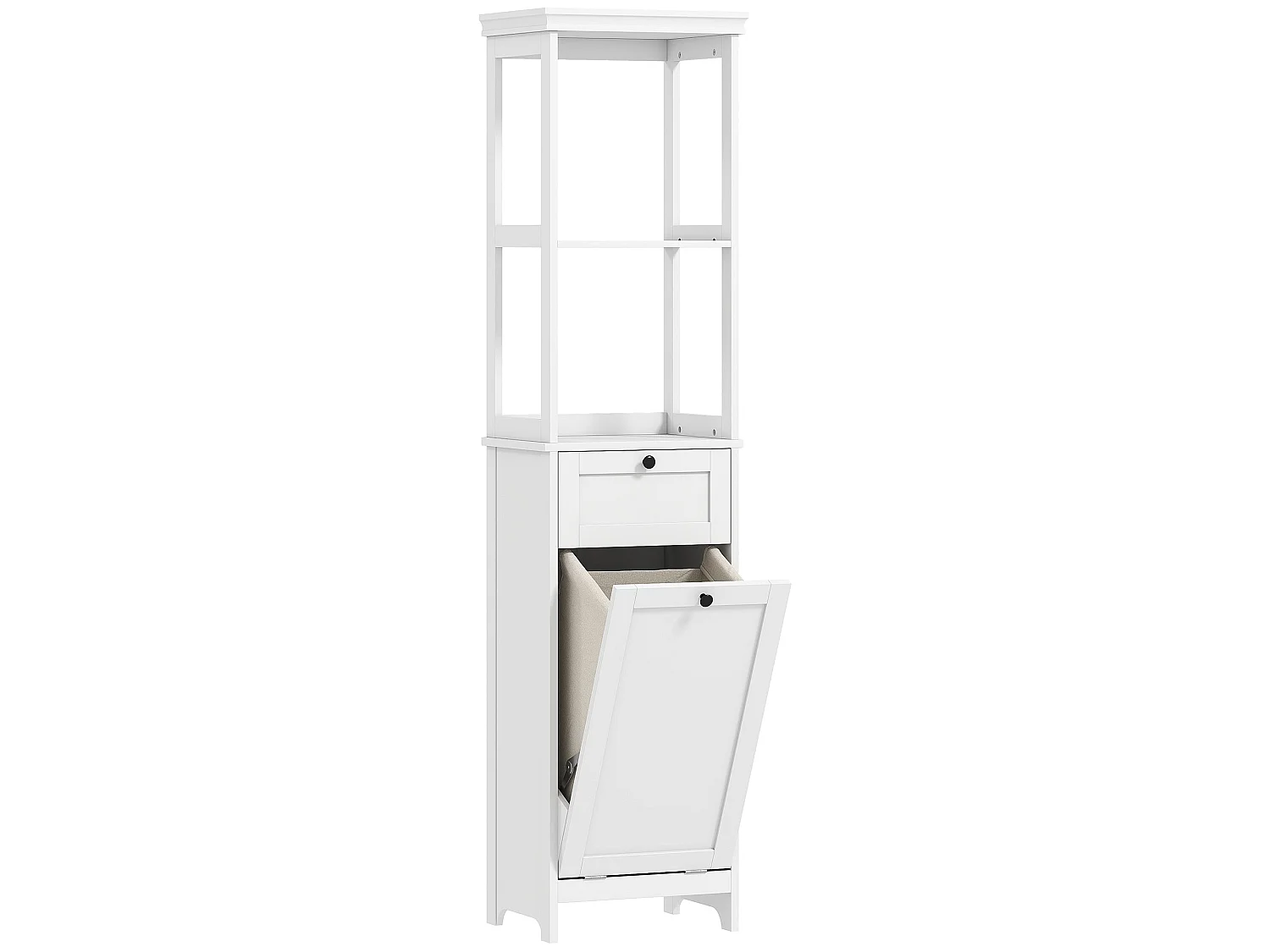 Elnova Tall Bathroom Storage Cabinet with 30L Integrated Laundry Basket White