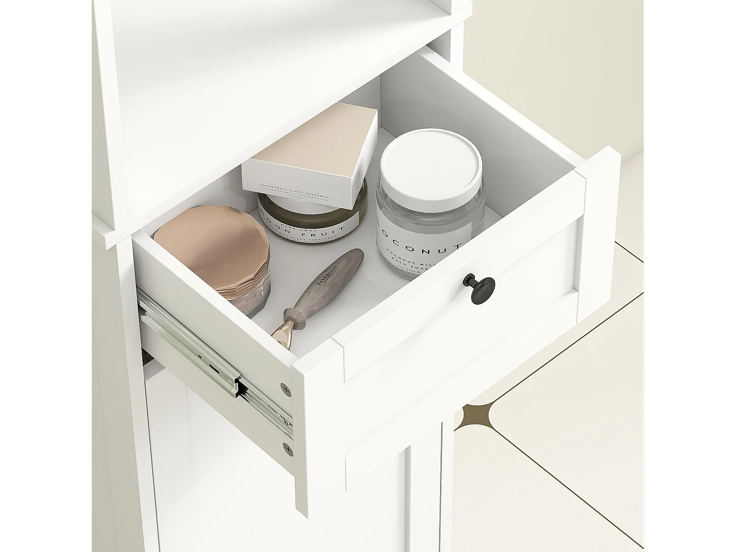 Elnova Tall Bathroom Storage Cabinet with 30L Integrated Laundry Basket White