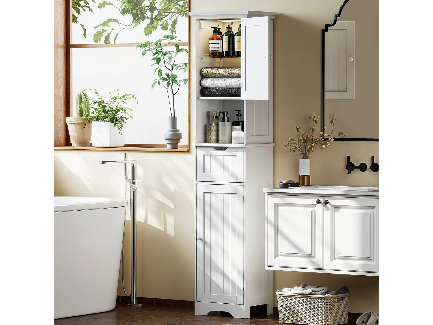 Morale Slim Bathroom Cabinet with Motion Sensor LED Lighting White