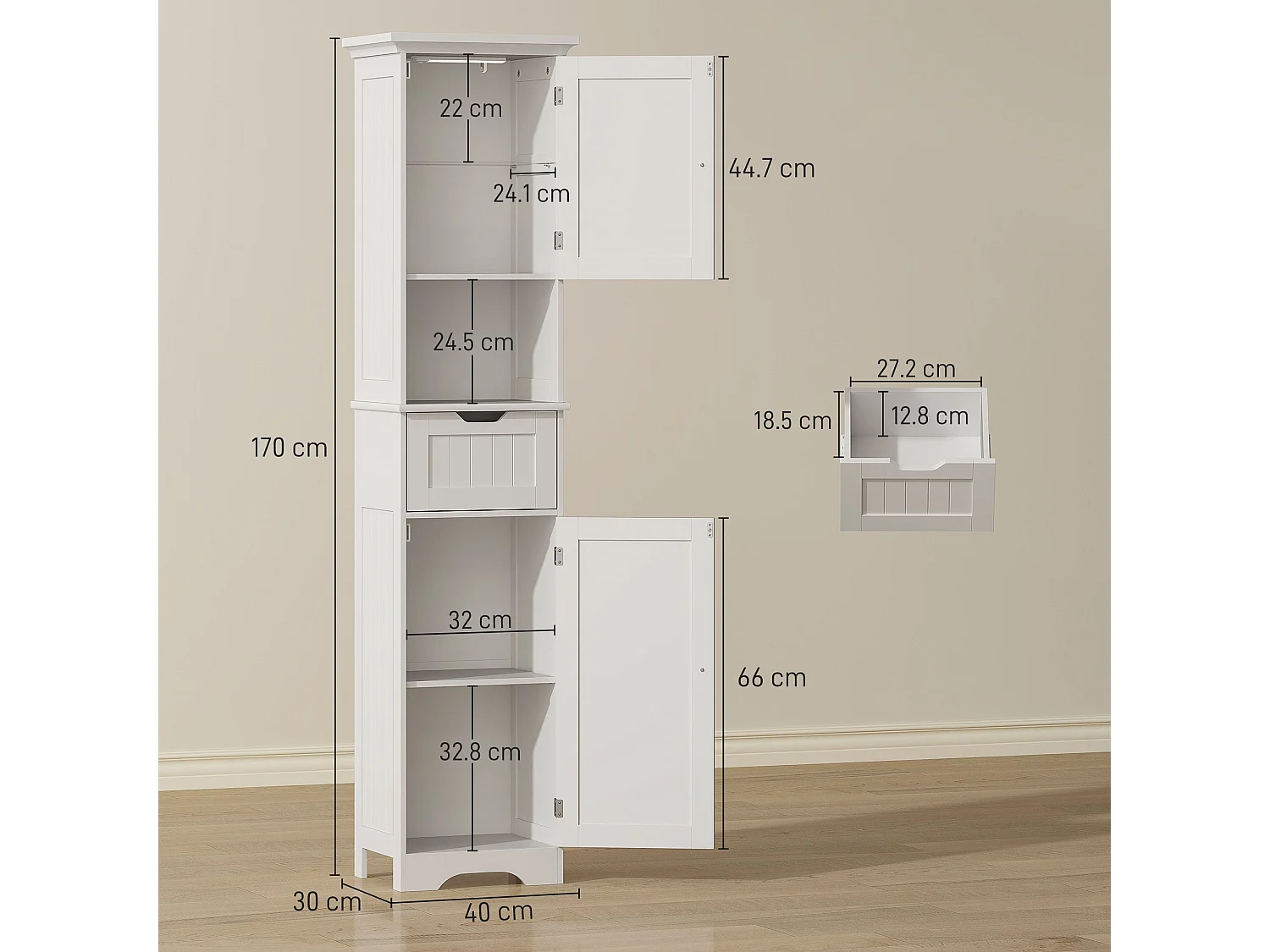 Morale Slim Bathroom Cabinet with Motion Sensor LED Lighting White