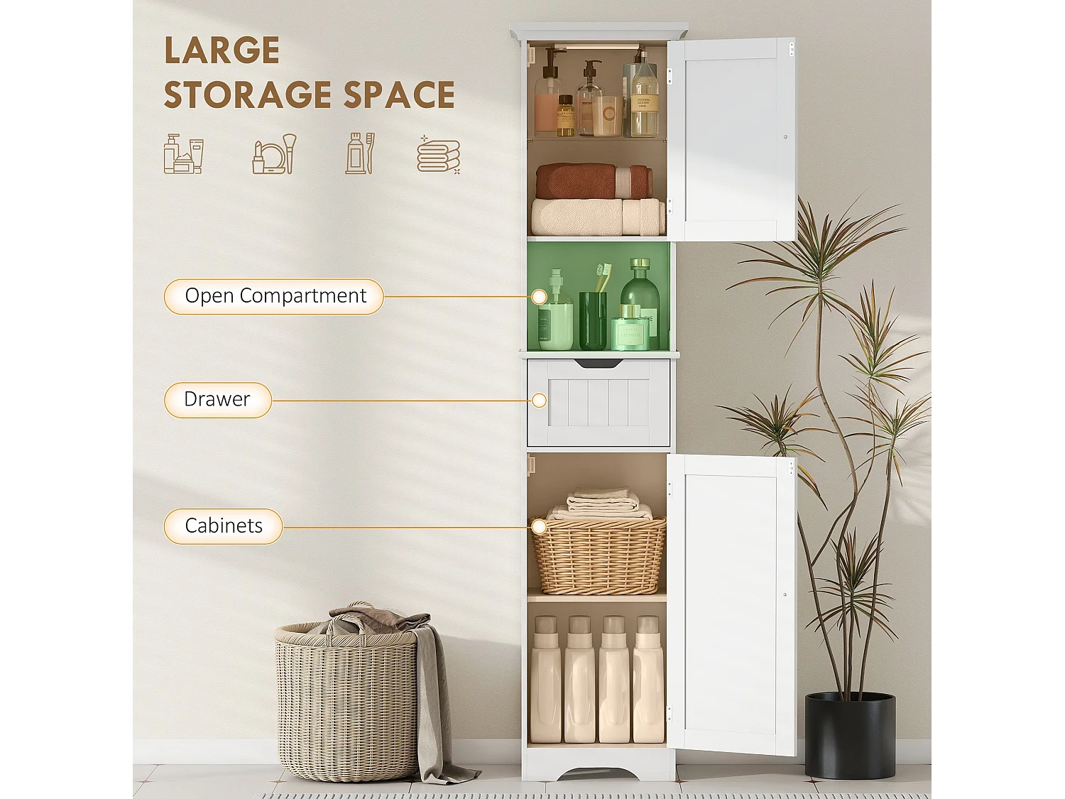 Morale Slim Bathroom Cabinet with Motion Sensor LED Lighting White