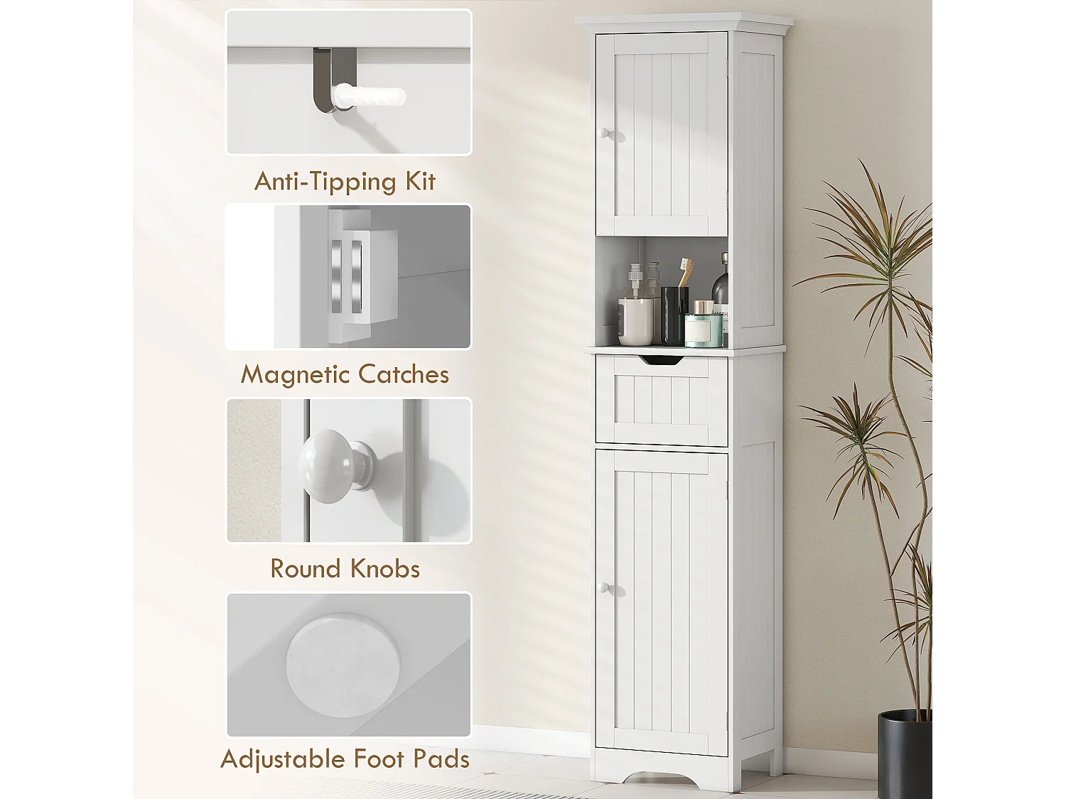 Morale Slim Bathroom Cabinet with Motion Sensor LED Lighting White