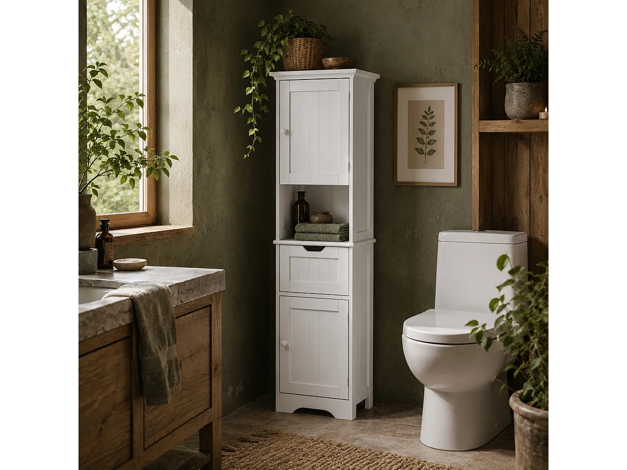 Morale Slim Bathroom Cabinet with Motion Sensor LED Lighting White