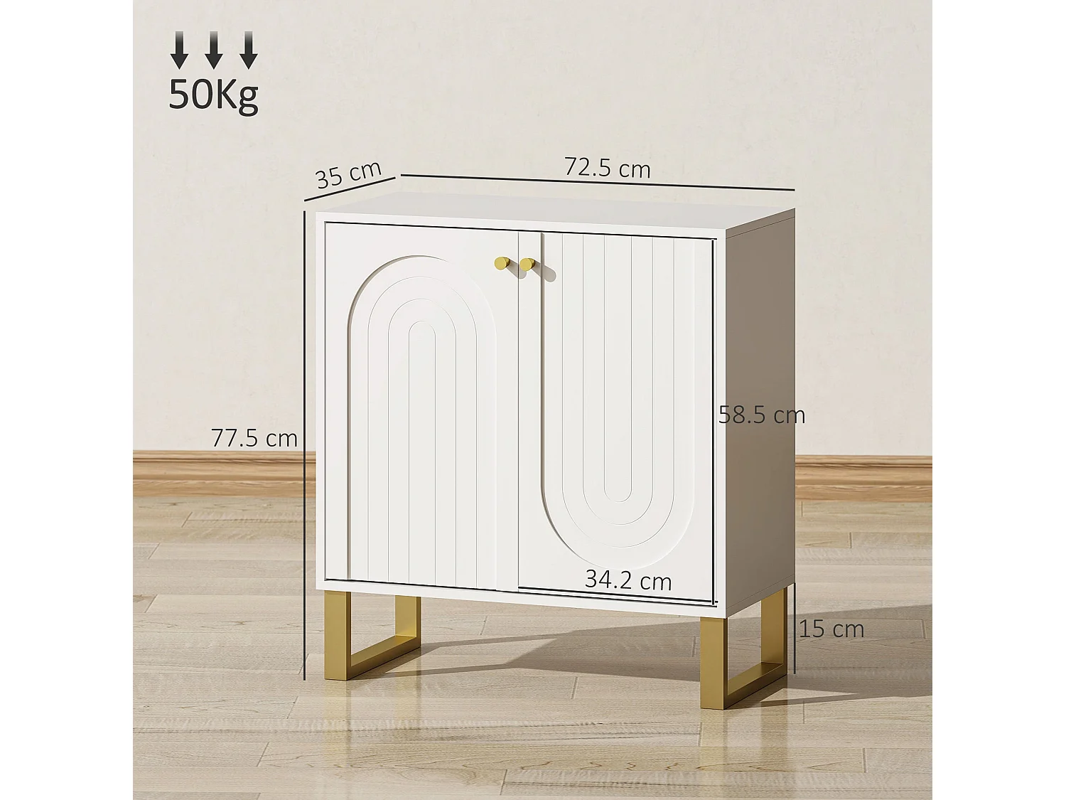 Tarezi Nedi White 2 Door Sideboard Cabinet with Gold Accents