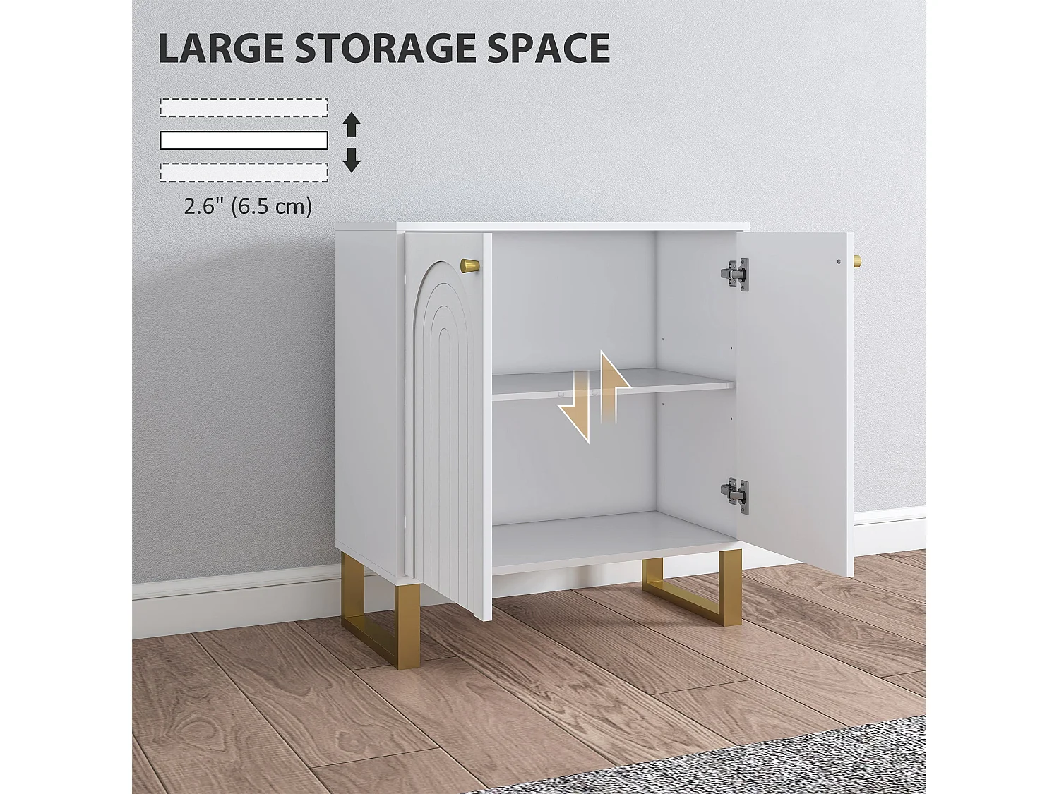 Tarezi Nedi White 2 Door Sideboard Cabinet with Gold Accents