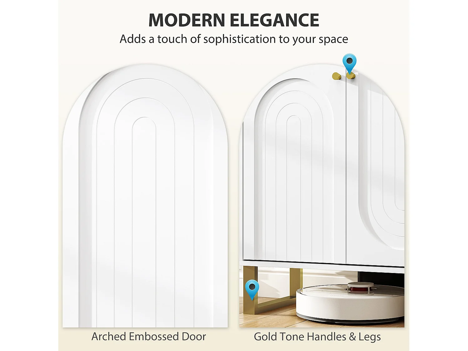 Tarezi Nedi White 2 Door Sideboard Cabinet with Gold Accents