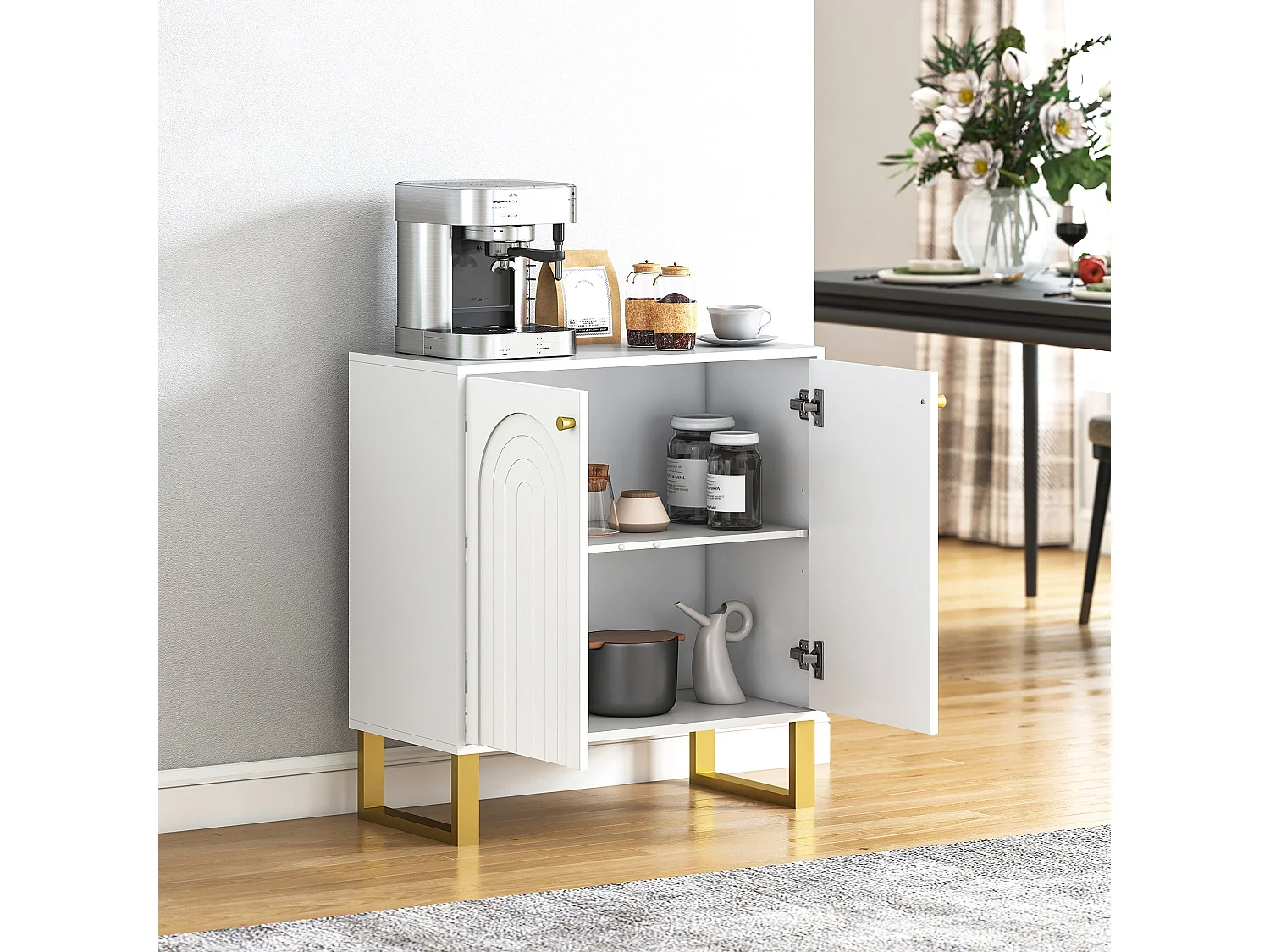 Tarezi Nedi White 2 Door Sideboard Cabinet with Gold Accents