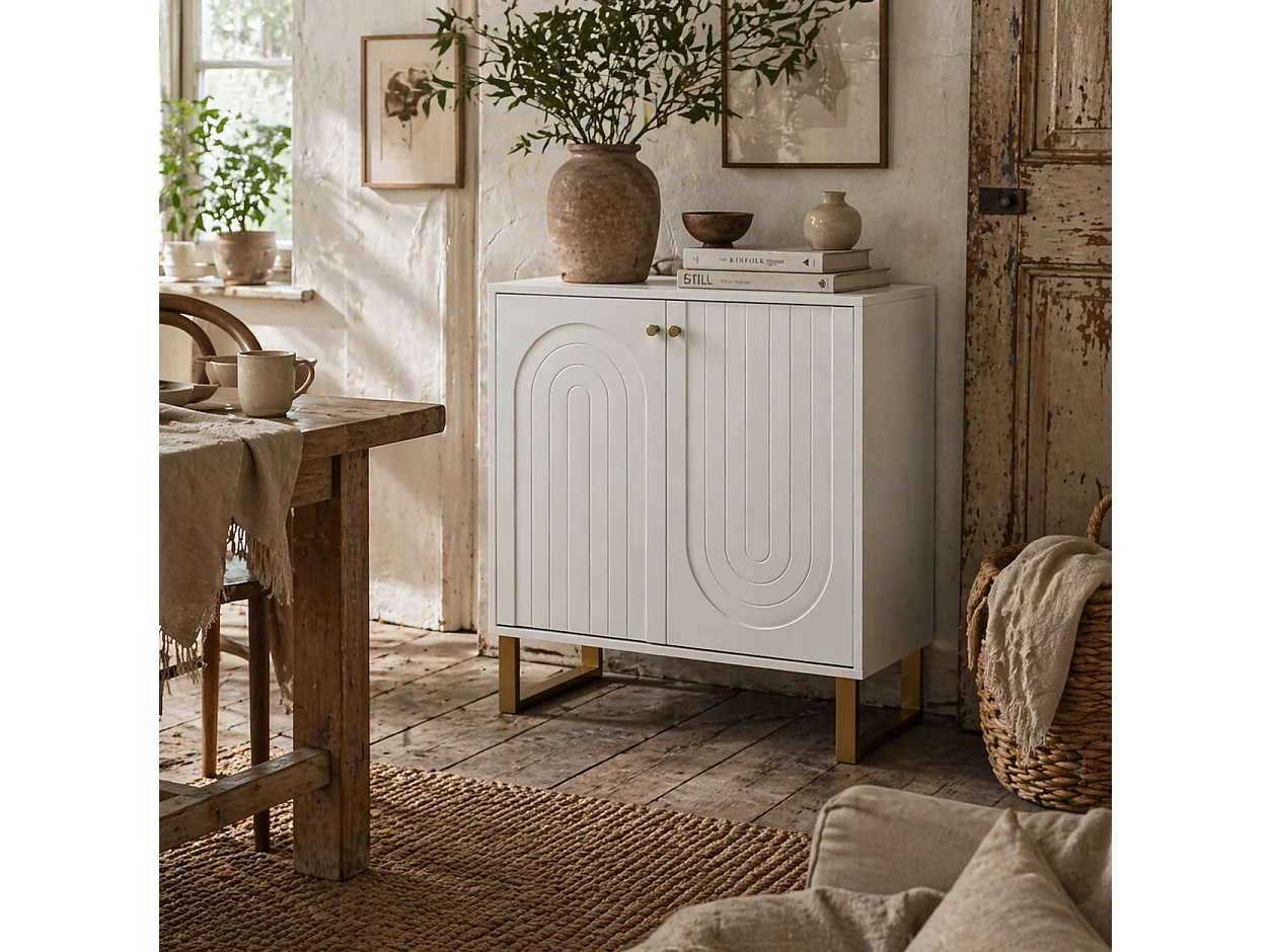 Tarezi Nedi White 2 Door Sideboard Cabinet with Gold Accents
