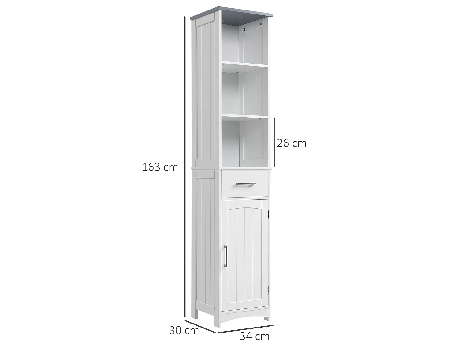 Noka 163cm Slim Wall Mounted Bathroom Linen Cabinet White with Light Grey Accent
