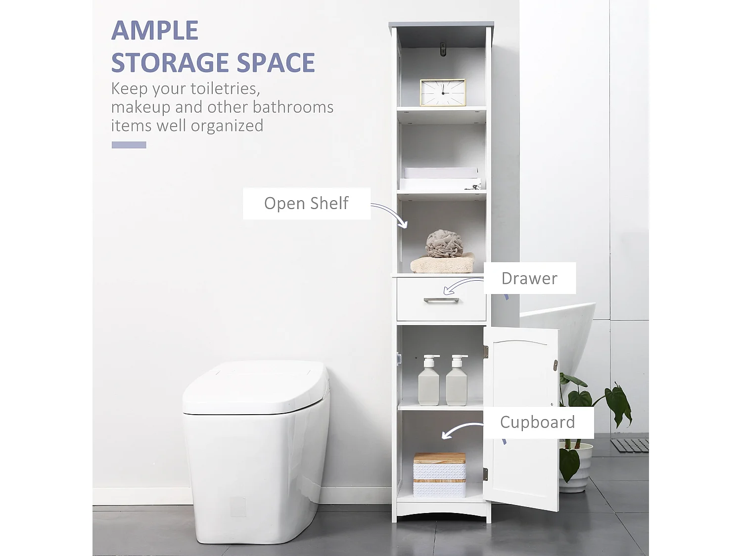 Noka 163cm Slim Wall Mounted Bathroom Linen Cabinet White with Light Grey Accent