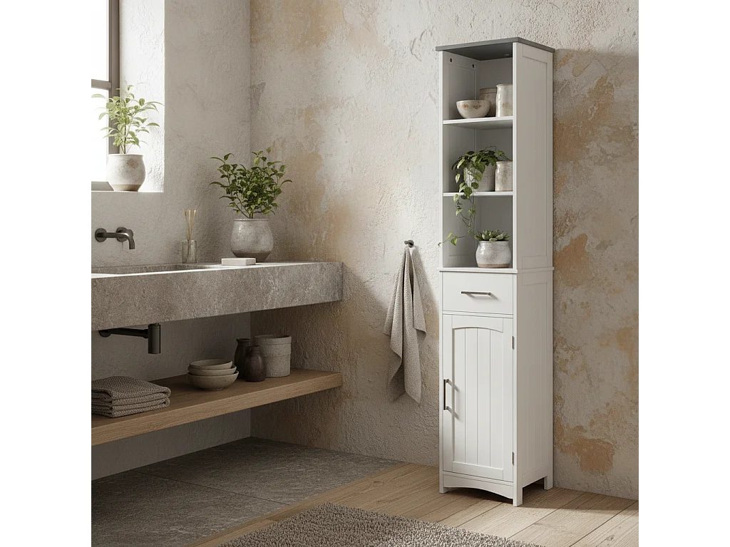 Noka 163cm Slim Wall Mounted Bathroom Linen Cabinet White with Light Grey Accent