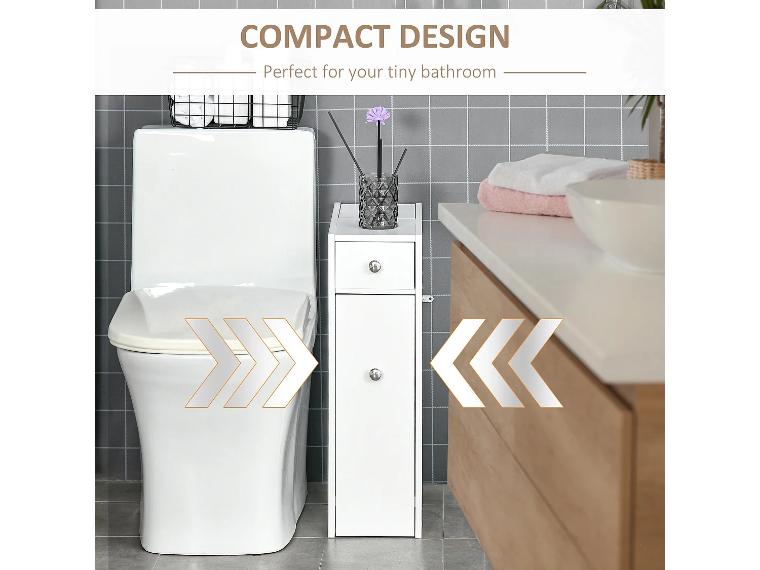 Ninemi Narrow Bathroom Floor Cabinet with Drawers White