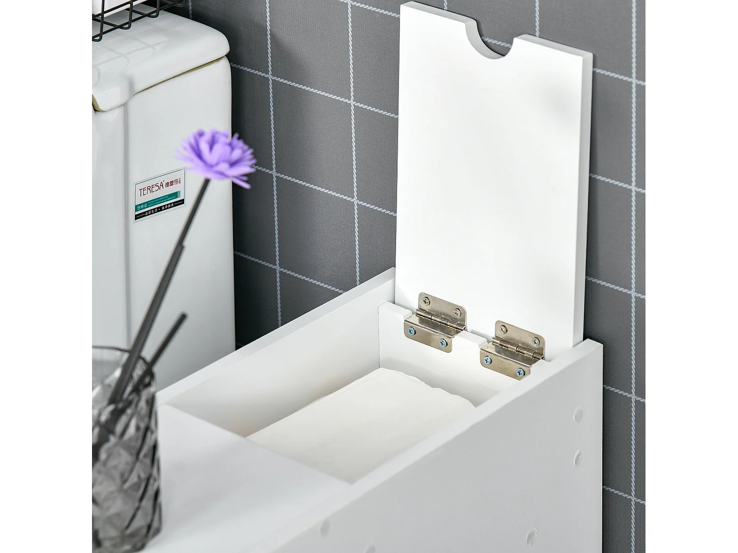 Ninemi Narrow Bathroom Floor Cabinet with Drawers White
