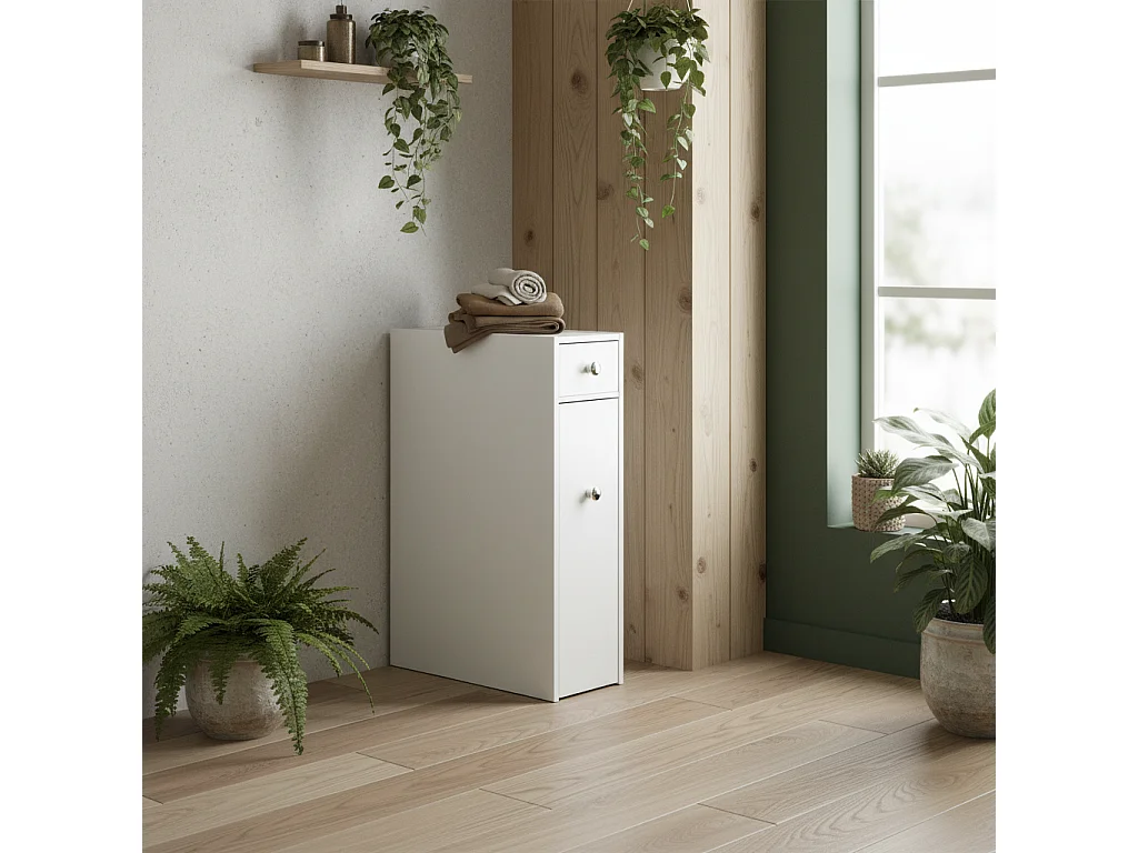 Ninemi Narrow Bathroom Floor Cabinet with Drawers White