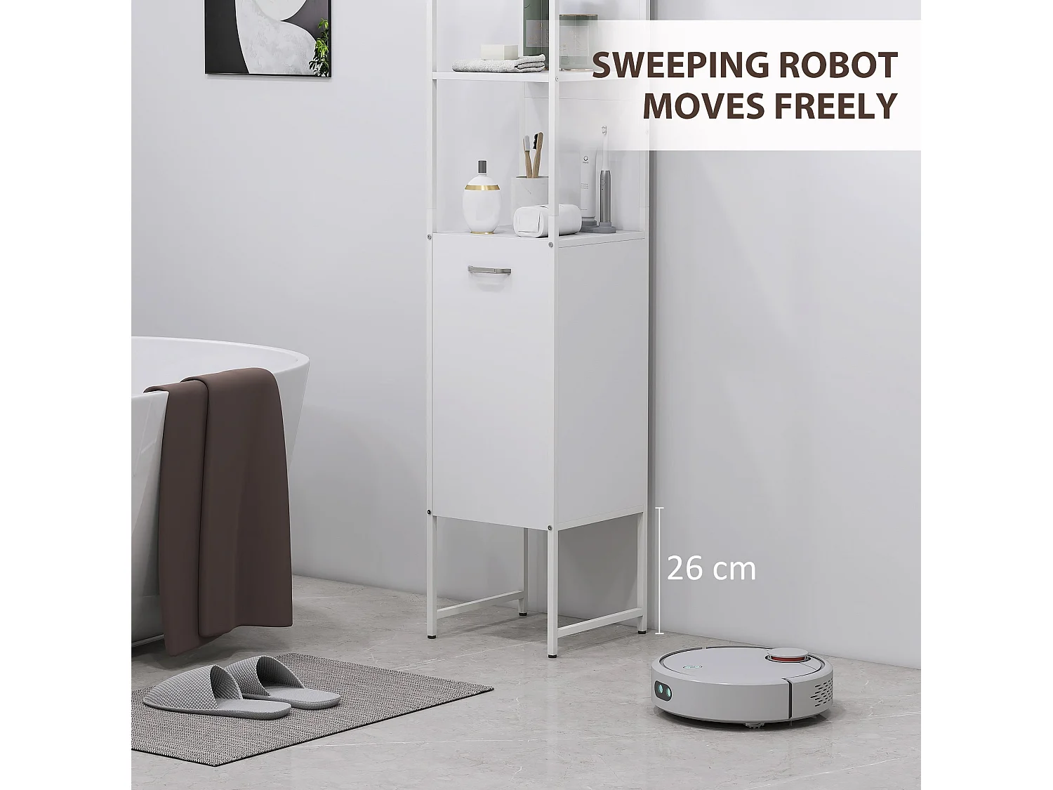 Neliha Tall White Bathroom Cabinet Slim Storage with Open Shelves and Adjustable Interior